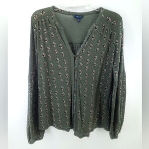 Lucky Brand Green Forest Cotton Blend Long Sleeve Shirt Pattern M